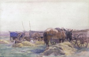 Wózki z sianem z koniem (akwarela na papierze) autorstwa Arthur Winter Shaw