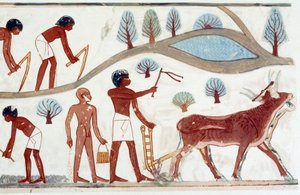 Sztuka Egiptu: scena orki. Faksymile spada z Nakht, okres Amenophis II (około 1450-1425) autorstwa Artist Unknown