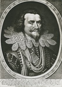 BUCKINGHAM, George Villiers, książę (1592-1628). Brytyjski polityk, ulubieniec Jakuba I i Karola I. Akwaforta. autorstwa Artist Unknown
