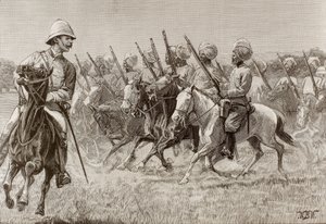 Imperium brytyjskie (XIX w.). Nowe pułki w Birmie. Kompania piechoty konnej drugiego pułku. Rycina. autorstwa Artist Unknown