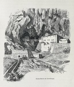 Covadonga. Pustelnia Santa Maria. Rycina. HISZPANIA. ARAGON. Saragossa. Generalna Akademia Wojskowa autorstwa Artist Unknown