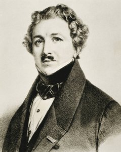 DAGUERRE, Louis-Jacques-Mande (1787-1851). Angielski wynalazca, który udoskonalił fotografię. Litografia. autorstwa Artist Unknown