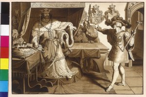 Cesarz Rudolf z Habsburga postuluje króla Ottokara II przez swojego herolda do przywrócenia cesarskiego lenna Austrii i Styrii na autorstwa Artist Unknown