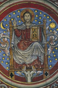 NIEMCY. DOLNA SAKSONIA. Hildesheim. Kościół Sankt Michael. Chrystus w tronie, detal z drewnianego stropu (XIII w.). Sztuka romańska