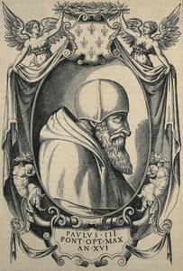 HULSIUS, Levinus (1550-1606). Paweł III. koniec XVI w. Portret z camauro. Rycina. autorstwa Artist Unknown