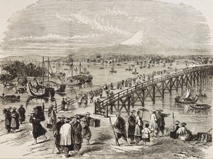 JAPONIA (XIX w.) Miasto Edo przecięte rzeką Toniak. Rycina. Kolekcja prywatna autorstwa Artist Unknown