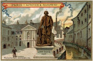Produkcja gobelinów des Gobelins w Paryżu. Pomnik Jeana Glucqa, który sprowadził proces barwienia do Francji. autorstwa Artist Unknown