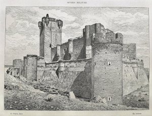 Medina del Campo. Zamek Mota. Rycina. HISZPANIA. ARAGON. Saragossa. Generalna Akademia Wojskowa autorstwa Artist Unknown