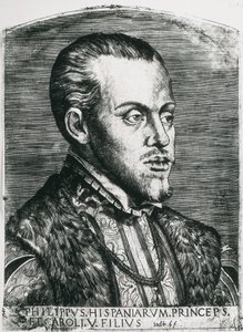 Filip II Hiszpański (1527-1598). Król Hiszpanii (1556-1598) i Portugalii (1580-1598). Portret Filipa jeszcze jako księcia. Ksylografia. autorstwa Artist Unknown