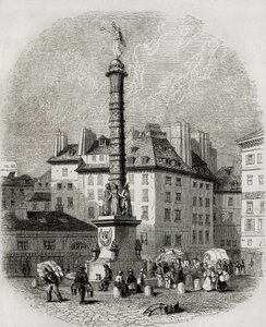 Paryż. Sprzedawcy wody przed fontanną na Place Chatelet (rycina) autorstwa Artist Unknown