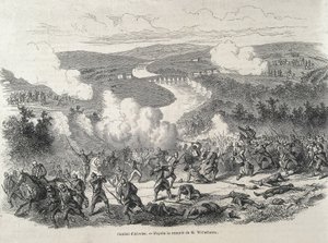 Hiszpania. Rewolucja 1868 roku. Bitwa pod Alcolea (20 września), która zakończyła się detronizacją Izabeli II. Rycina autorstwa Artist Unknown