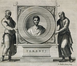 TEREN, Publiusz Terencjusz Afer (190-154 p.n.e.). Dramaturg w czasach Republiki Rzymskiej. Rycina. 1736. Rycina autorstwa Artist Unknown