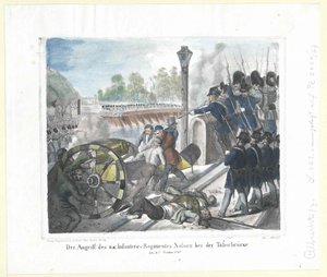 Atak k. k. Pułku Piechoty Nassau na Taborbruecke (Most Tabor) 6 października 1848 r. autorstwa Artist Unknown