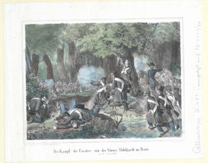 Walka Chorwatów z wiedeńską gwardią ruchomą na Praterze 28 października 1848 r. autorstwa Artist Unknown