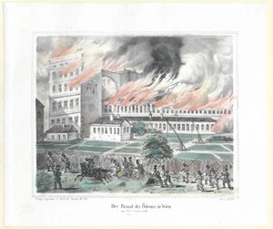 Podpalenie odeonu w Wiedniu 28 października 1848 r. autorstwa Artist Unknown