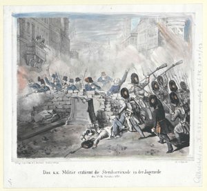 Szturm wojsk k. k. na Sternbarrickade w Jaegerzeile 28 października 1848 r. autorstwa Artist Unknown