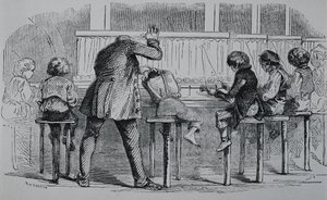 ZJEDNOCZONE KRÓLESTWO. ANGLIA. Rewolucja przemysłowa. Dzieci korzystające z maszyn w fabryce włókienniczej. Grawerunek. autorstwa Artist Unknown