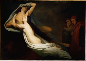 Dantemu i Wergiliuszowi ukazują się cienie Franceski da Rimini i Paolo Malatesty ... autorstwa Ary Scheffer