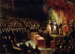 Ludwik Filip składa przysięgę na konstytucję przed izbami 9 sierpnia 1830 r. autorstwa Ary Scheffer