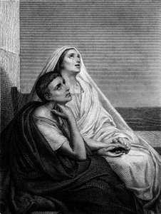 Saint Monique ze św. Augustynem - na awersie Historii św. Monique autorstwa Abbe Bougaud, Librairie Poussielgue 1866 autorstwa Ary Scheffer