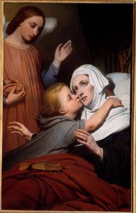 The Charitable Child Małe dziecko całuje kobietę będącą allitką. Obraz Ary Scheffera (1795-1858) 1840 Nantes, Musee des Beaux Arts autorstwa Ary Scheffer