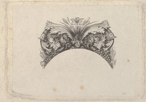 Łukowaty element oprawy banknotu z liśćmi akantu i winorośli, lilią i winogronami..., ca. 1824-37.