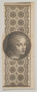 Motyw banknotu z głową dziewczyny pochodzący od Leonarda da Vinci na tle wzoru..., ca. 1824-37.