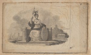 Winieta banknotu z kobiecą postacią przedstawiającą Amerykę, ca. 1824-37.
