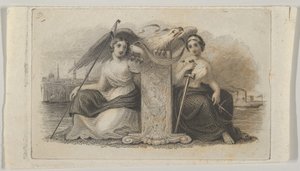 Winieta banknotu z postaciami kobiecymi reprezentującymi Wolność i Sprawiedliwość, ca. 1824-37.