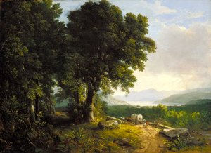 Pejzaż z krytym wozem (olej na płótnie) autorstwa Asher Brown Durand