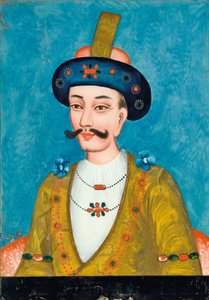 Rewers na szkle przedstawiający szlachcica w turbanie, z Indii lub Chin na rynek indyjski (olej na szkle)