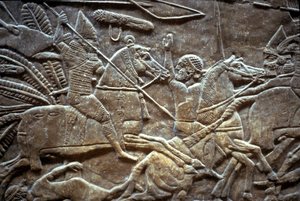 Asurbanipal w bitwie pod Til-Tuba, 650-620 pne autorstwa Assyrian