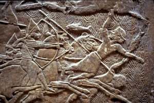 Asurbanipal w bitwie pod Til-Tuba, 650-620 pne autorstwa Assyrian