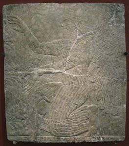 Skrzydlate bóstwo przy świętym drzewie. Płaskorzeźba z pałacu Aszurnasirpala II w Kalhu, Nimrud, IX wiek p.n.e. autorstwa Assyrian