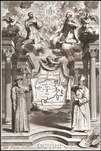 Adam Schall (z lewej) i Matteo Ricci (z prawej) w stroju chińskiego mandaryna, frontyspis „Chiny” Athanase Kircher (lub Athanasius Kircheri) autorstwa Athanasius Kircher