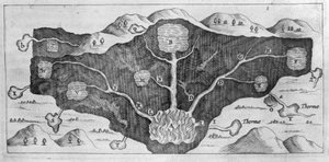 Przekrój skorupy ziemskiej pozwalający Athanasiusowi Kircherowi wykazać pochodzenie źródeł termalnych autorstwa Athanasius Kircher