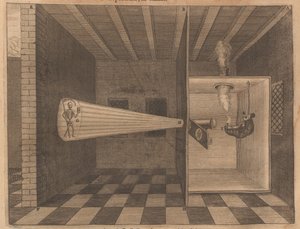 Latarnia magiczna ukazująca Śmierć z Ars Magna Lucis, 1671.