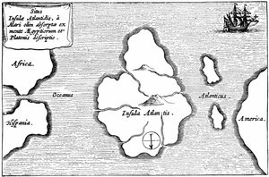 Mapa Atlantydy z „Mundus Subterraneus” autorstwa Athanasius Kircher