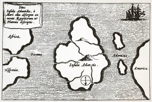 Mapa Atlantydy z „Mundus Subterraneus” autorstwa Athanasius Kircher