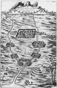 Mezopotamia, Tygrys i Eufrat – w „”Tirris Babel””, autorstwa Athanasie Kirecheri S.J., Amsterdam autorstwa Athanasius Kircher