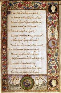 Strona z rękopisu "Il Canzoniere" autorstwa Francesco Petrarca (1304-1374). Miniatura autorstwa Attavante degli Attavanti (1452-1525), Biblioteka Narodowa, Florencja autorstwa Attavante di Gabriello di Vanti di Bartolo