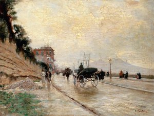 Przewóz na promenadzie w Neapolu (olej na panelu)