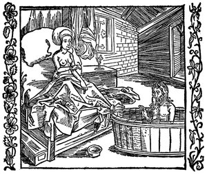 Kobieta i kąpiący się pustelnik. autorstwa attributed to Albrecht Dürer