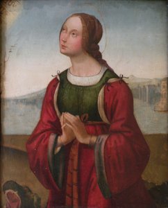 Francuski: Sainte Marguerite en prière Święta Małgorzata modląca się autorstwa attributed to Lorenzo Costa
