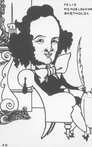 Karykatura Feliksa Mendelssohna (1809-47), koniec XIX w. (lit) (fot. bw)