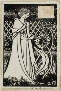 Studium dekoracyjne: Kobieta ze słonecznikami autorstwa Aubrey Beardsley