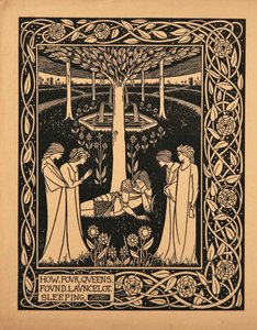 Jak cztery królowe znalazły śpiącego Lancelota. Ilustracja do książki Le Morte dArthur autorstwa Sir Thomasa autorstwa Aubrey Beardsley