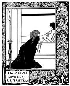 Jak La Beale Isoud opiekowała się Sir Tristramem. Ilustracja do książki Le Morte dArthur autorstwa Sir Thomasa M autorstwa Aubrey Beardsley