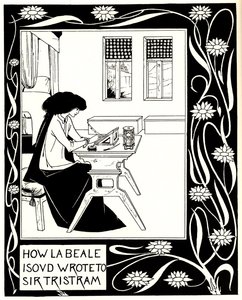 Jak La Beale Isoud napisał do Sir Tristrama. Ilustracja do książki Le Morte dArthur autorstwa Sir Thomasa autorstwa Aubrey Beardsley