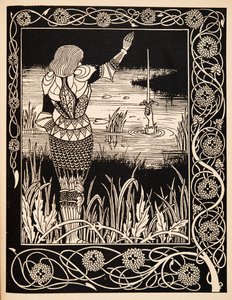Jak Sir Bedivere wrzucił miecz Excalibur do wody autorstwa Aubrey Beardsley